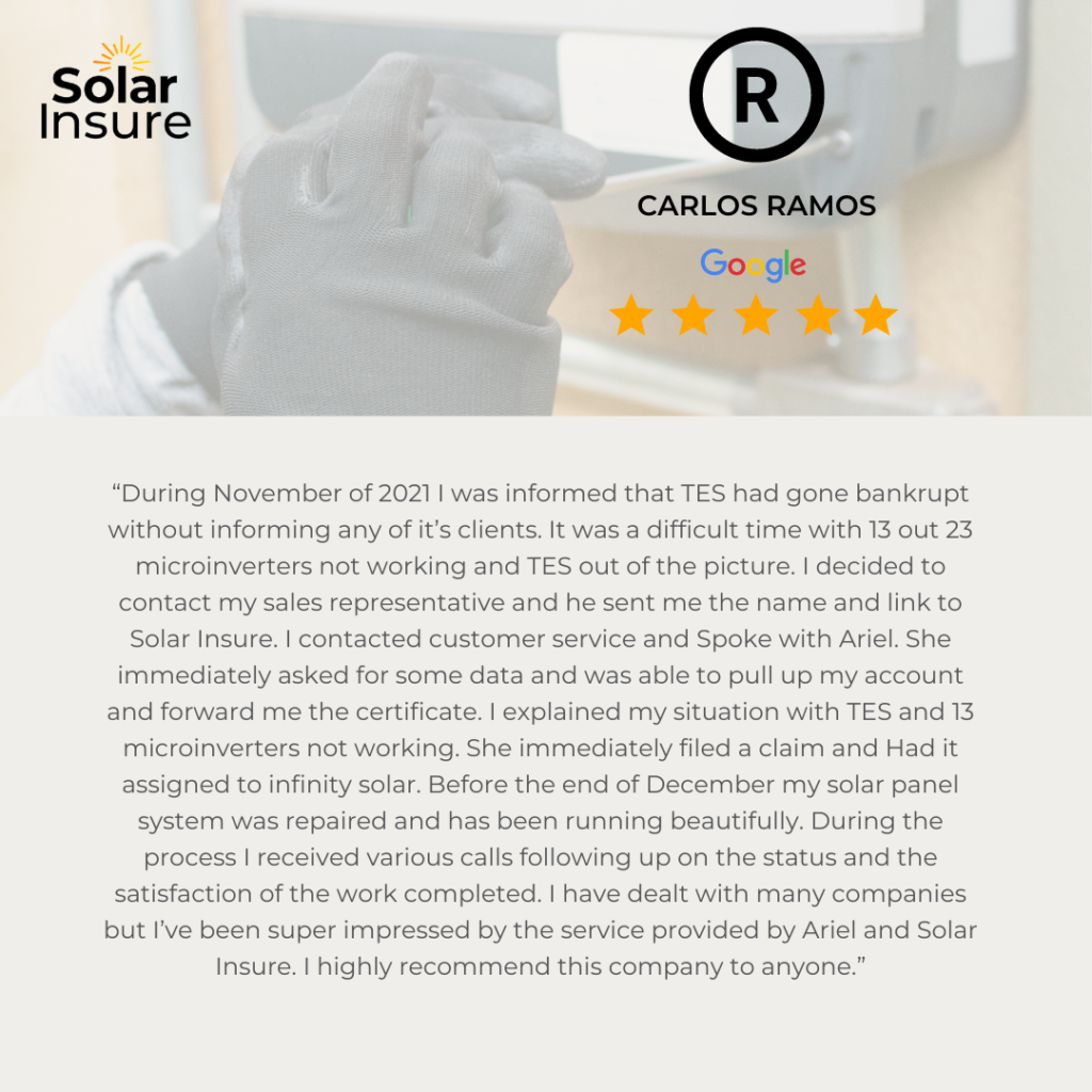 A microinverter failure lesson from Carlos Ramos via Google Verified Review Solar Insure