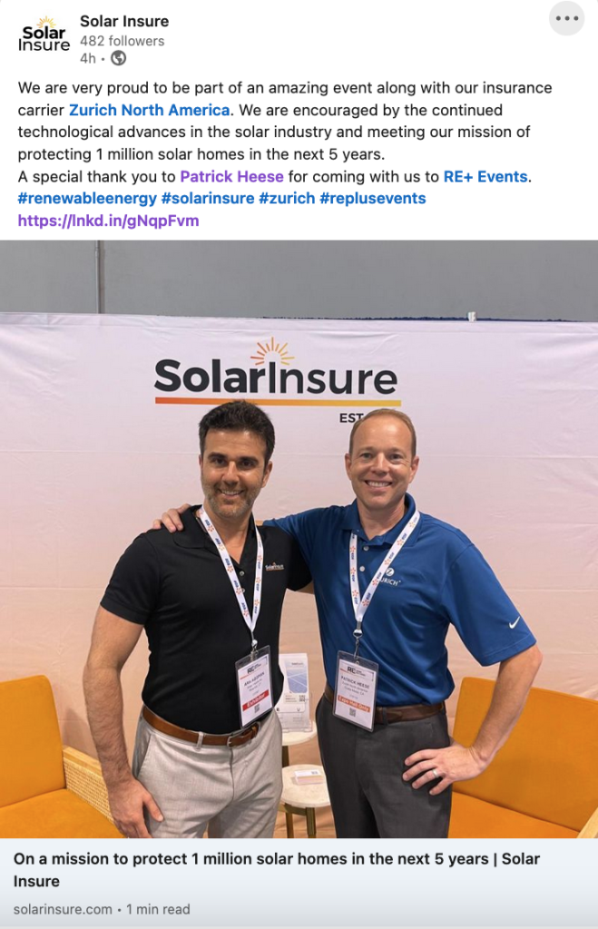 A Visit from Patrick at Zurich at the RE Show Solar Insure